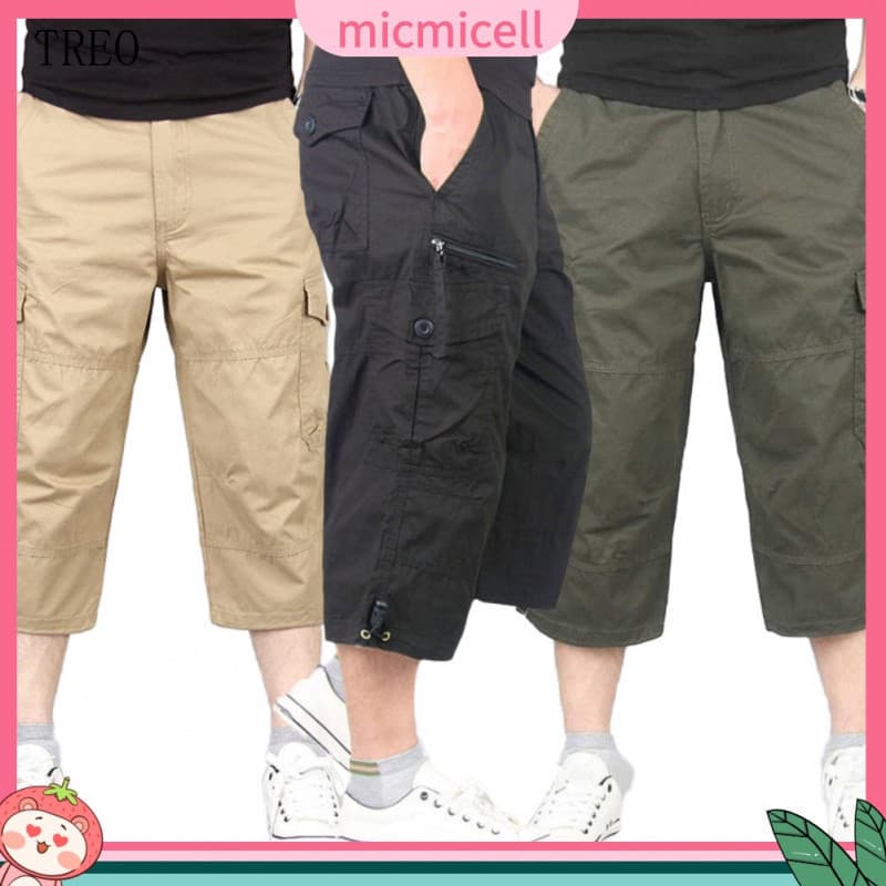 Calças Capri Masculinas Mic_ Retas / Cor Sólida / Respiráveis / Com Bolso HCNI