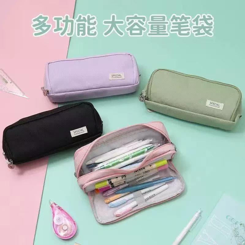 Estojo pronto para lápis de grande capacidade, simples, escola secundária, tecido Oxford, bolsa de papelaria, janela dup