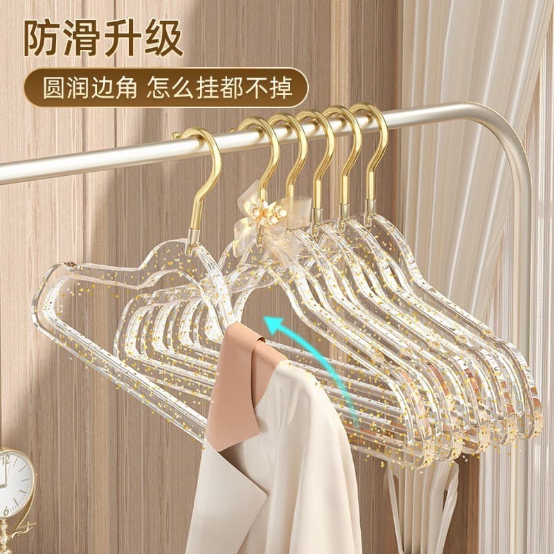 Acrílico transparente Glitter cabide sem costura antiderrapante não-tambor saco de roupas de fadas cabide de armazenamen