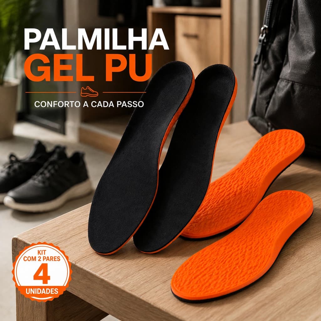 Kit 2 Pares Palmilha Gel PU Ortopédica Confortável Macia Amortecimento para Tênis Bota Trabalho Caminhada Uso Diário