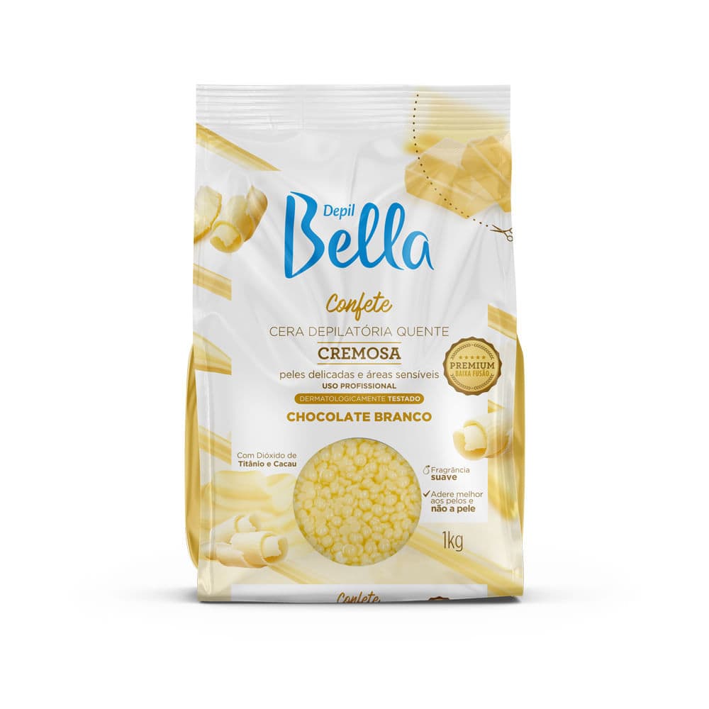 Cera Quente Depilatória Confete Cremosa Chocolate Branco Depil Bella