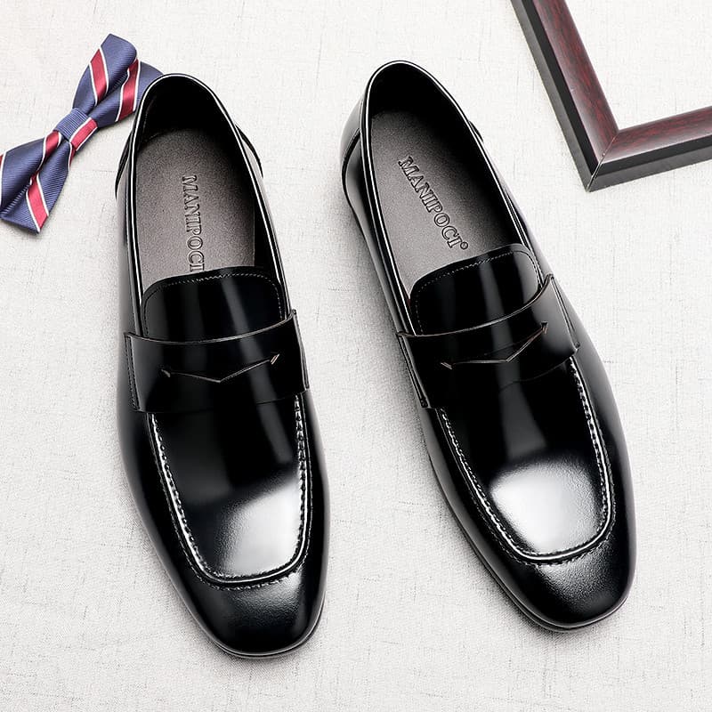 Mocassins de dedo quadrado masculino brilhante superfície britânica ervilhas sapatos versão coreana couro genuíno negóci