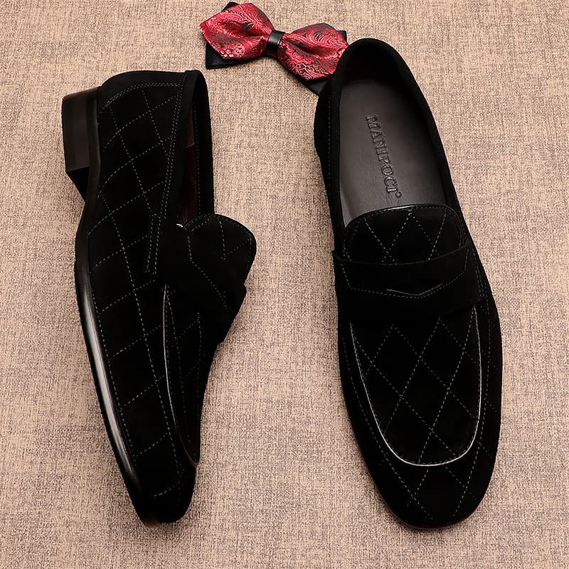 Moda masculina mocassins de couro genuíno All-Match deslizamento-On negócios sapatos de couro casuais camurça britânica