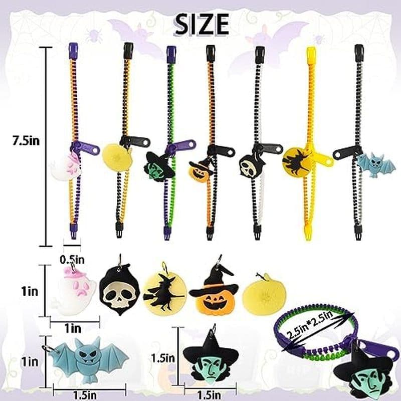 Presentes infantis para festa de Halloween, pulseira luminosa com zíper de 28 peças | Lanches interessantes e pingente b