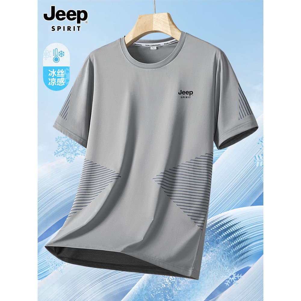 Jeep camiseta masculina de manga curta 2026 novo estilo verão gelo seda meia manga pai solto tamanho grande camiseta
