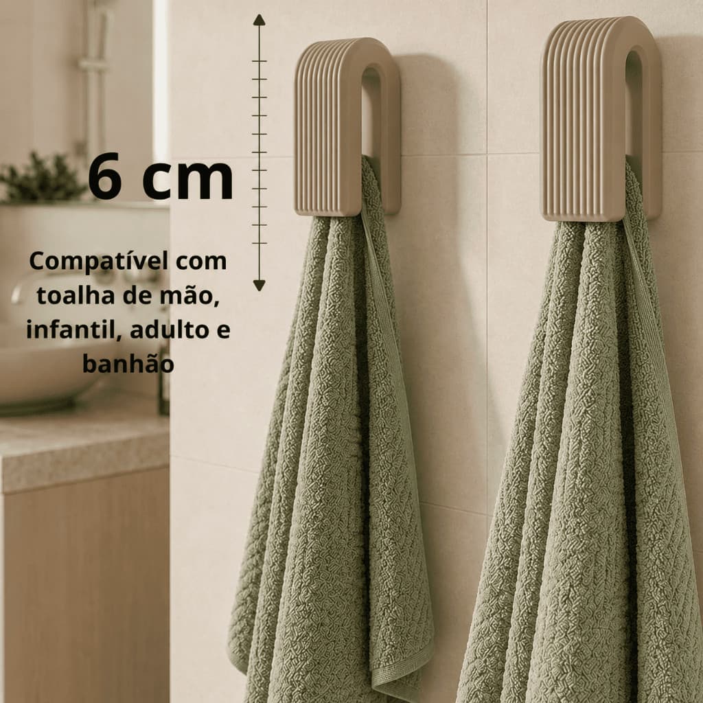 Kit 2 Suportes de Parede para Toalhas com Fixação Adesiva Porta-Toalha para Banheiro e Lavabo