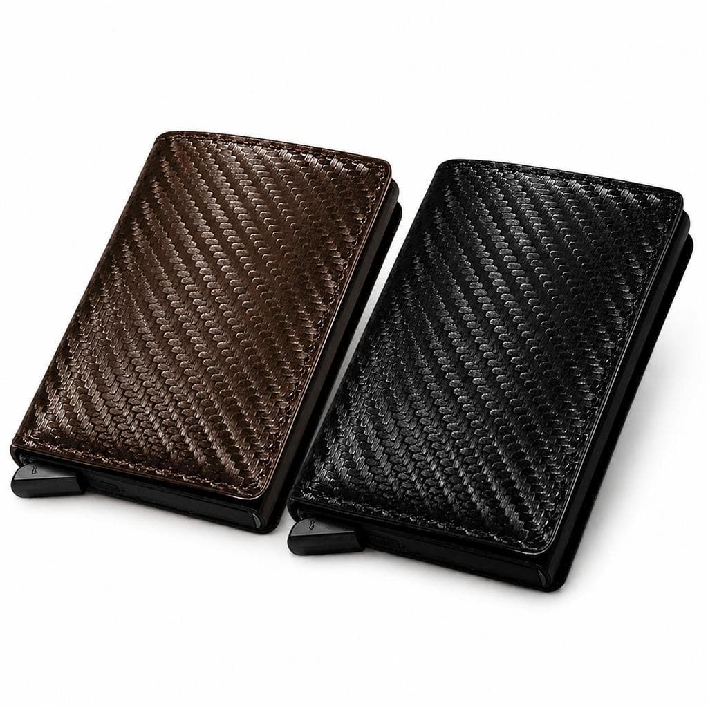 Carteira Slim Masculina Premium Porta Cartões Compacto com Ejetor Couro Texturizado Preto e Marrom Escolha a Cor