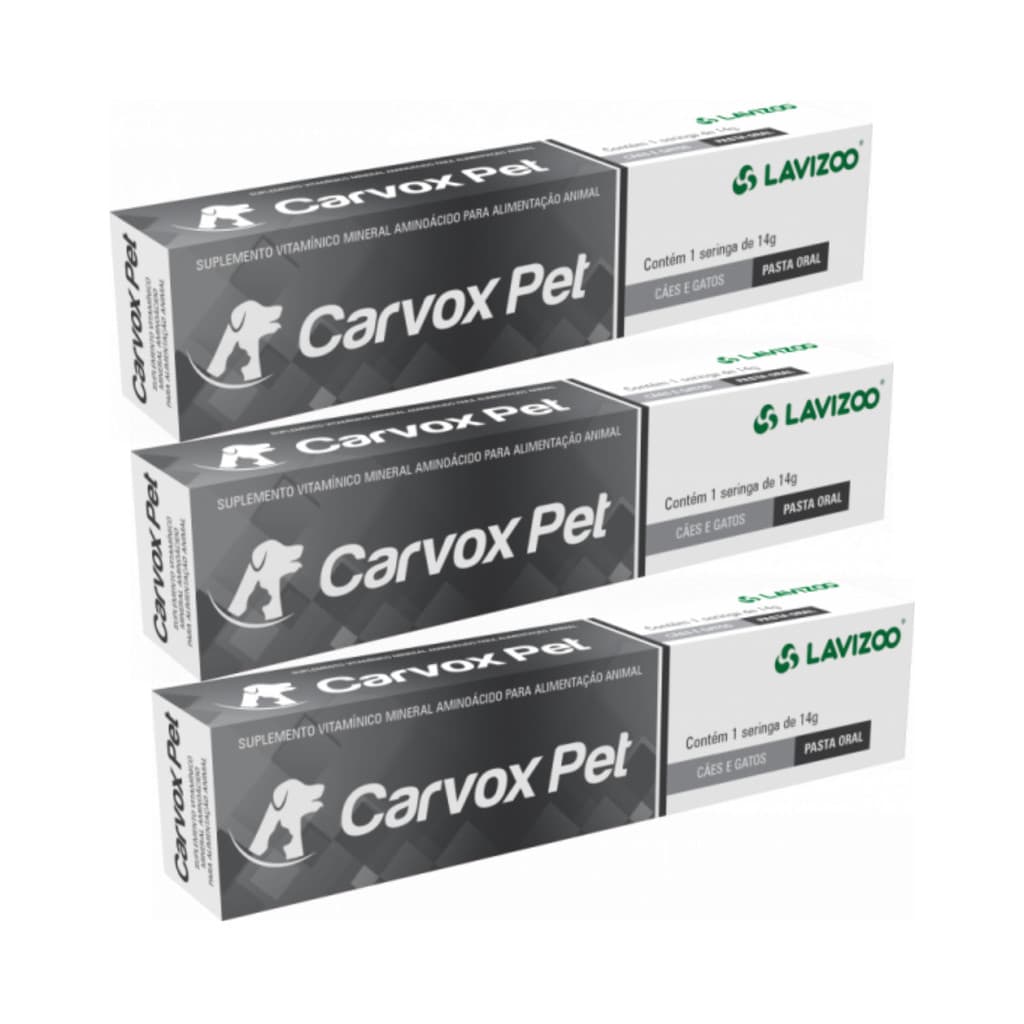 Kit 3 Carvox Pet Lavizoo 14g Carvão Ativado Gel Cachorro e Gato