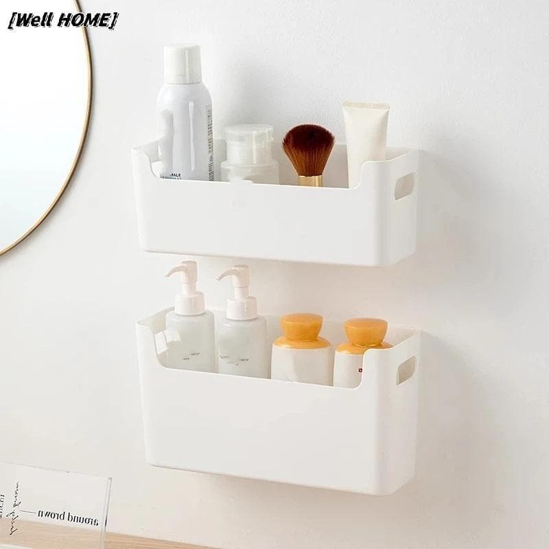 [Well HOME] Caixas Adesivas De Armazenamento De Plástico Montadas Na Parede Sem Perfuração Organizador De Grande Capacid