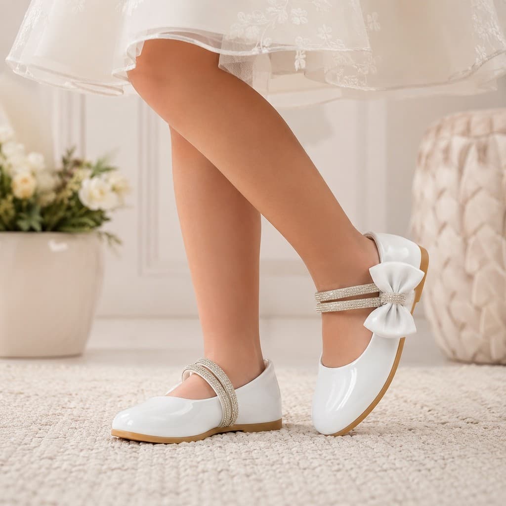 Sapatilha Infantil Menina Laço Strass Festa Confortável Leve Social Daminha de Honra Velcro Elegante