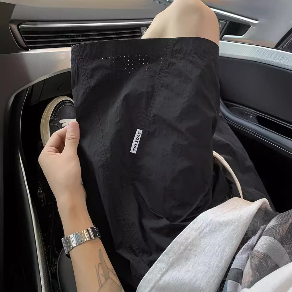 Shorts masculinos de malha estilo americano de secagem rápida, shorts de praia finos para o verão, shorts esportivos sol