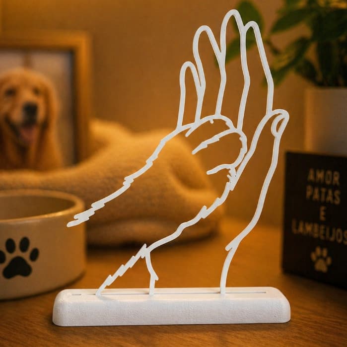Enfeite Decorativo Silhueta Mão e Pata Cachorro Escultura Minimalista para Amantes de Pets Vazada