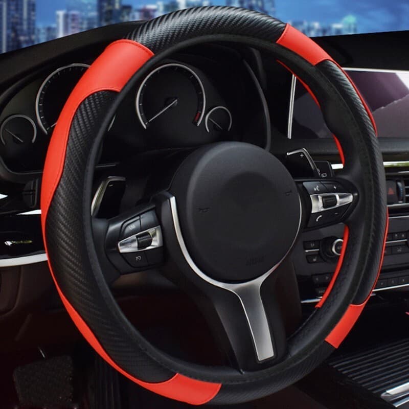 Capa elástica para volante de carro, sem anel interno, padrão de fibra de carbono, couro Universal, capa para guidão