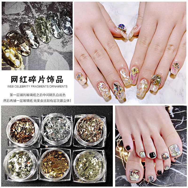 Influenciador ouro prata fragmentos Manicure celofane Tik Tok pequeno livro vermelho venda quente Metal Aurora papel pre