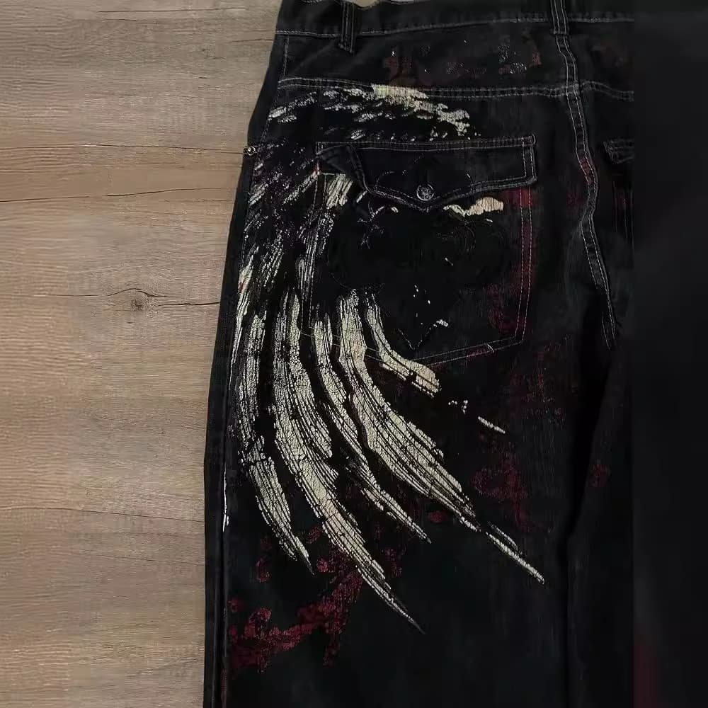 Roupas de rua jeans Y2K calças Hip Hop bordado solto jeans masculino Harajuku estoque pronto