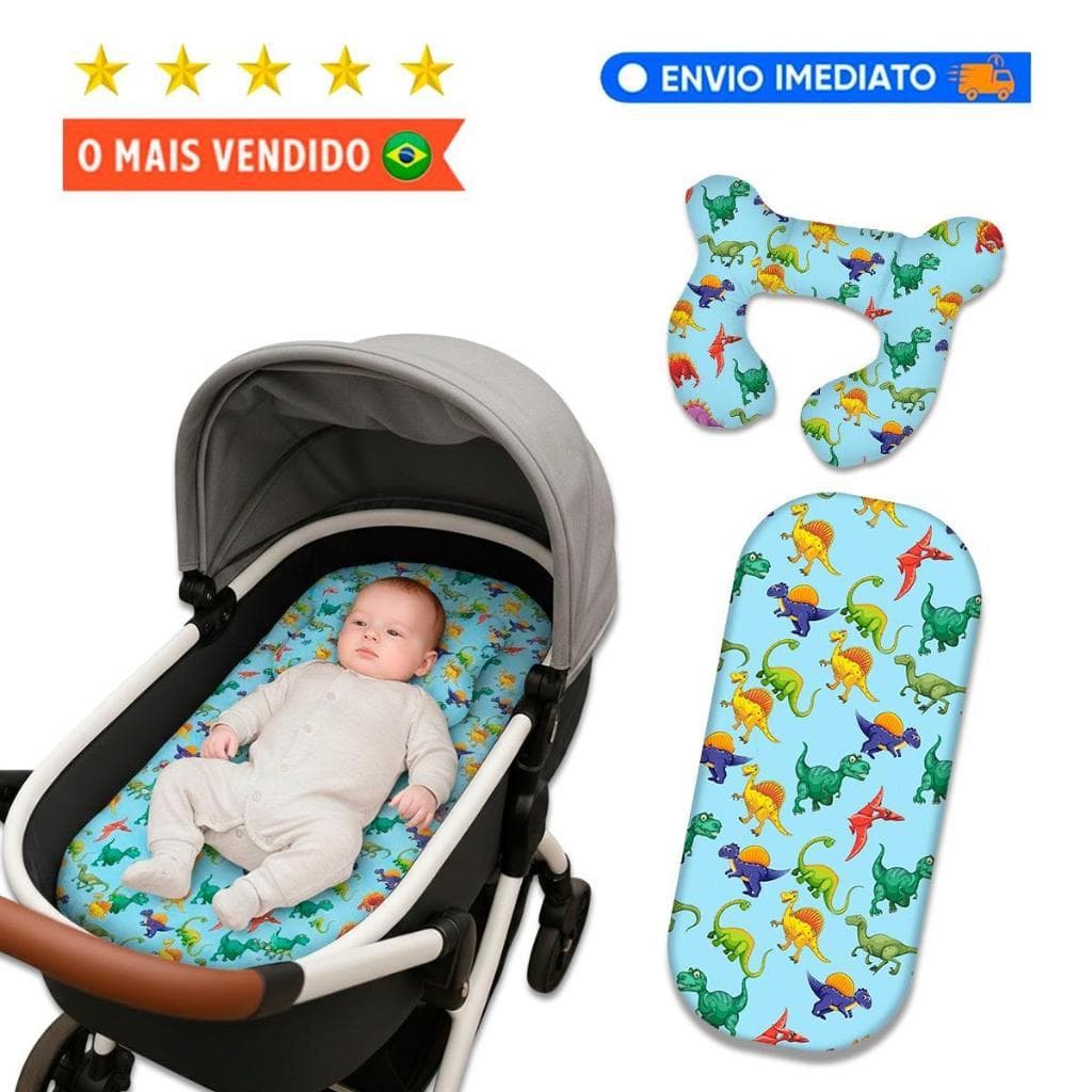 Kit Almofada de pescoço + Colchonete Carrinho de Bebê Completo Viagem e passeios recém nascido carro