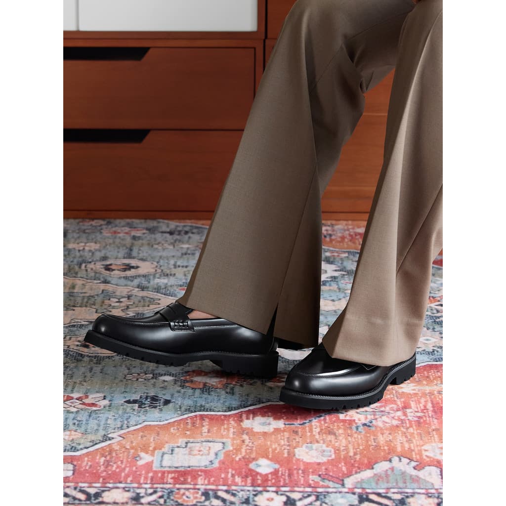 [Aumentar a altura cerca de 3.3 cm] ThomWills Mocassins de sola grossa Sapatos de couro casuais masculinos Pence Couro g