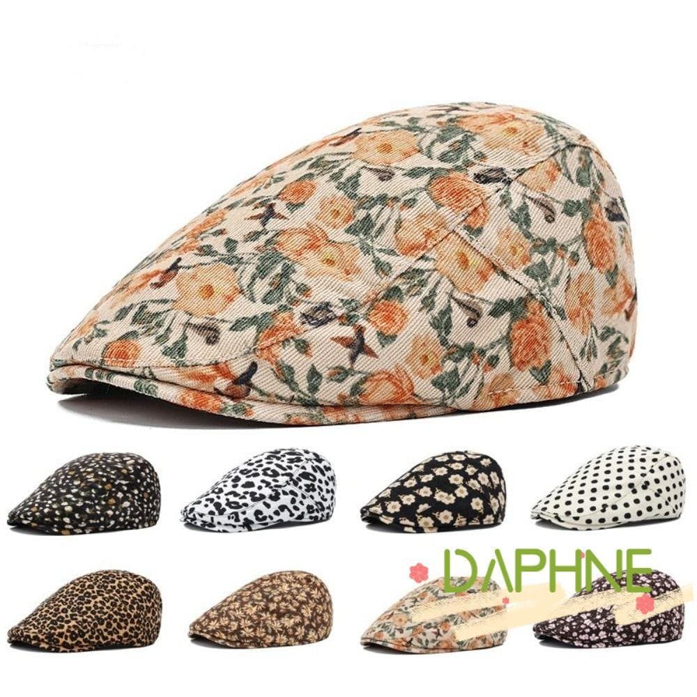 Daniufu Boina Ajustável Estilo Vintage Floral Pintor Casual Chapéu de Topo Plano Hera Adequado para Pesca ao Ar Livre E2