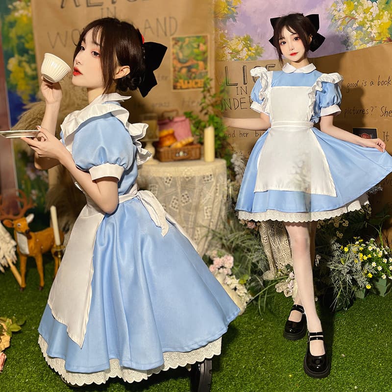Alice cos traje Sleepwalking no país das maravilhas menina coração Lolita bonito traje de empregada Halloween COSplay de