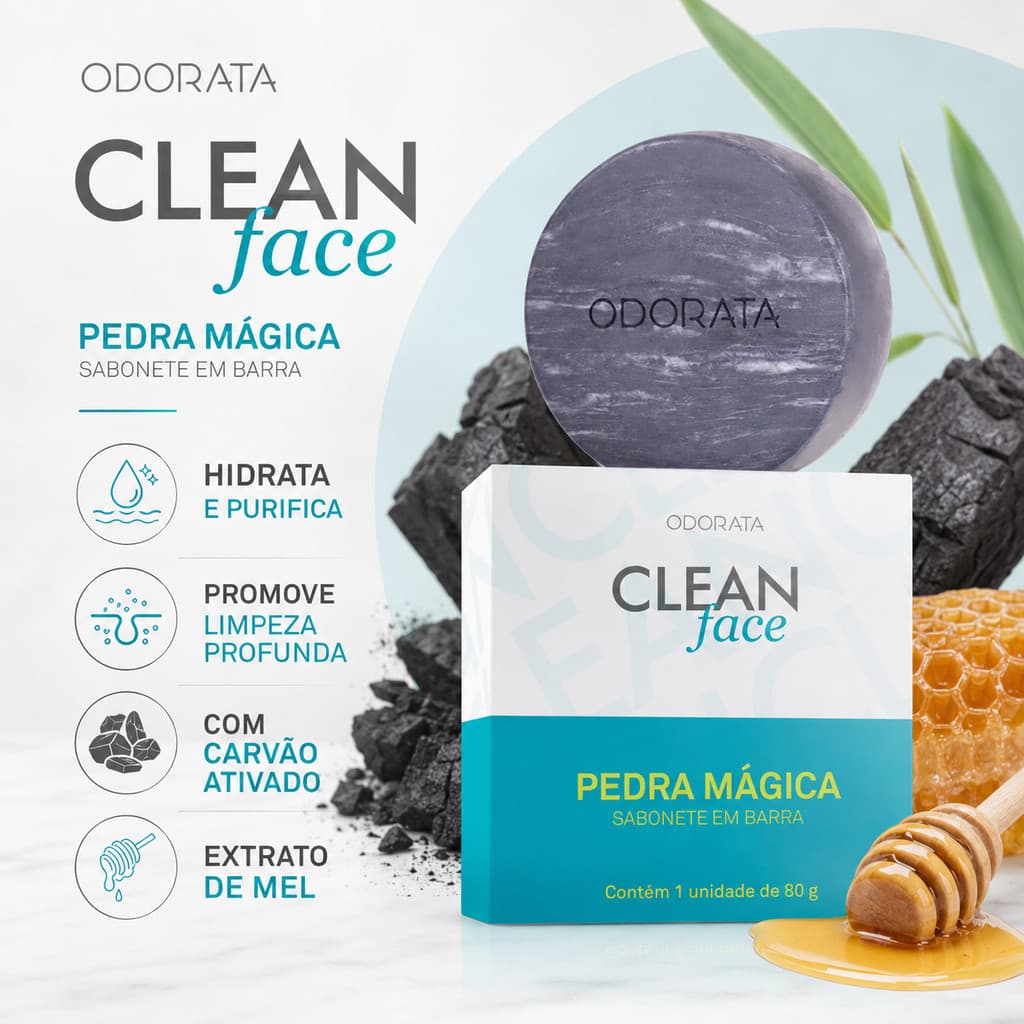Sabonete Facial Em Barra  Pedra Mágica Clen Face  Com Carvão Ativado E Mel Para Pele Limpa Macia E Purificada