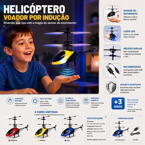 Helicoptero Voador Por Inducao Brinquedo Infantil Tecnologia Divertido Colorido