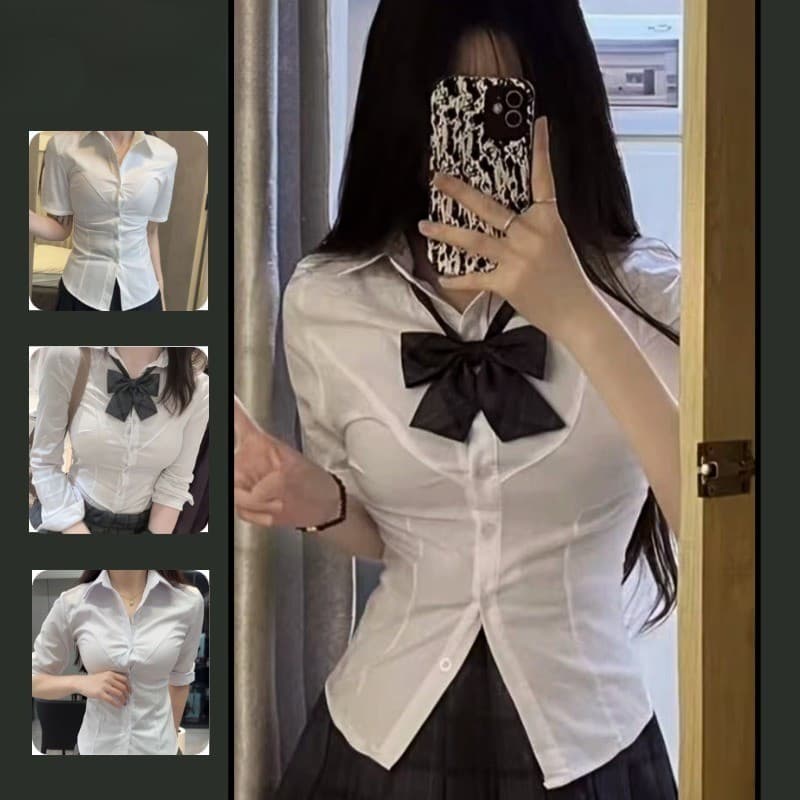 Jk uniforme terno camisa de manga curta macacão saia feminina verão estilo Preppy puro desejo quente menina magro-ajuste