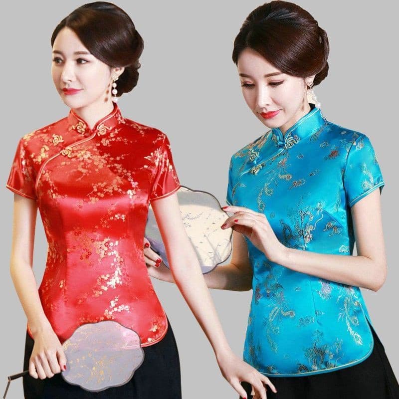 Blusa Cheongsam Feminina Cheong Sam Sum Qi Pao, Camisa Tradicional Chinesa de Ano Novo, Tamanho Grande 1047