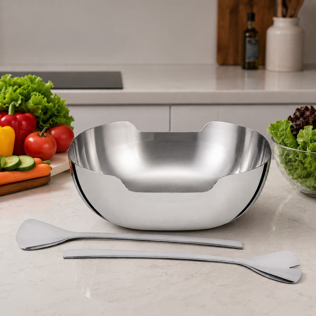 Saladeira Tramontina em Aço Inox com Pegadores – Design Moderno
