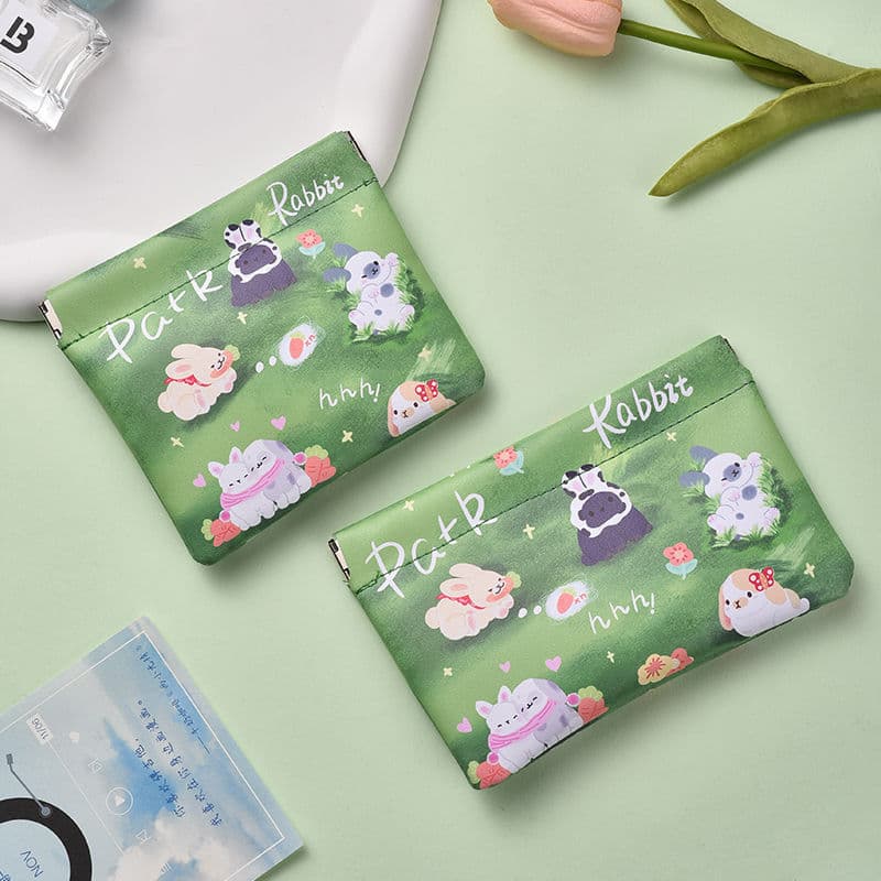 Bolsa de Maquiagem com Padrão de Coelho para Passeios de Primavera, Estojo Portátil para Batom, Mini, com Fechamento Aut