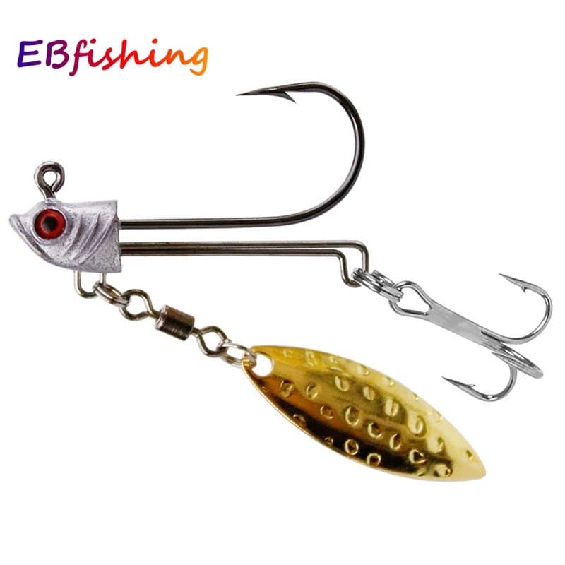 Gancho De Cabeça De Chumbo Tipo Peixe 7g/10g/17g Duplo Ranhura De Sangue Com Lantejoulas De Folha De Salgueiro Isca