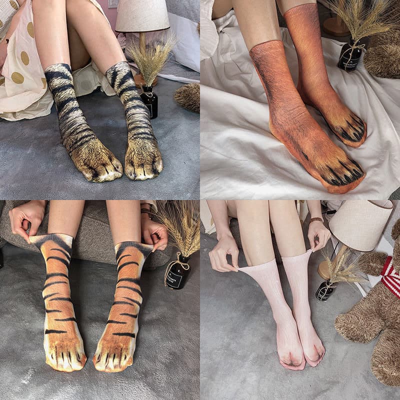 Meias engraçadas patas impressão 3d casal exclusivo criativo engraçado patas de cachorro flor meias raras estranhas abst