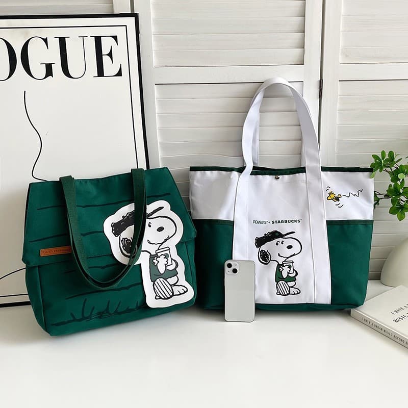 Sacola De Lona Snoopy Cartoon – Bolsa De Ombro Portátil Para Compras Mulheres