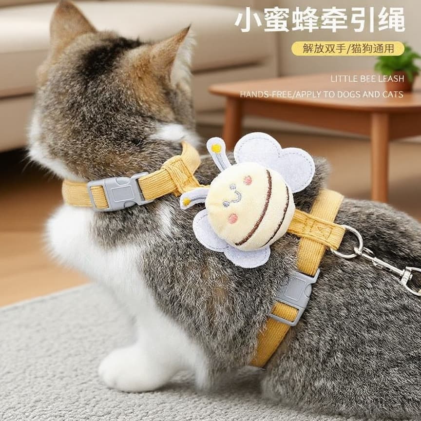 Coleira para gatos Little Bee, coleira ajustável Anti-quebra para caminhada de gatos, coleira para gatos