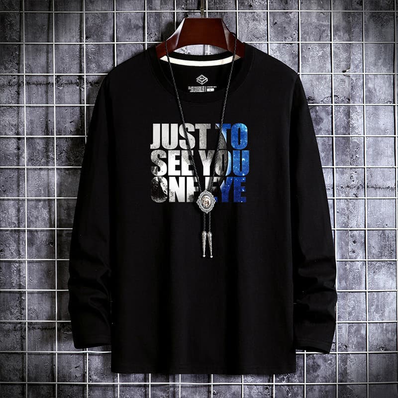 Camiseta masculina de manga longa com gola redonda, moderna para primavera/outono, camiseta masculina estampada de manga