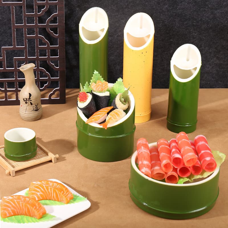 Imitação de bambu pote de saquê Sashimi arranjo decoração tubo de bambu frutos do mar postura molde salmão gelo seco peq