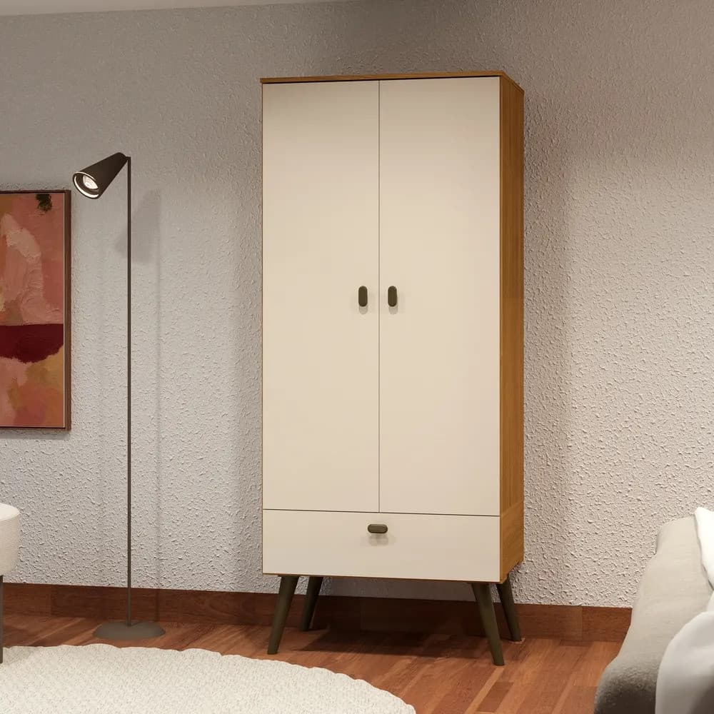 Guarda-Roupa Armário Mirela Com Gaveta 2 Portas E Pés Retrô compacto moderno | Pratikza