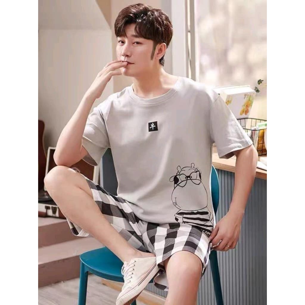 2025 Yu Zhaolin Pijama Masculino Verão Puro Algodão Shorts de Manga Curta Algodão Juventude Terno Homewear Masculino