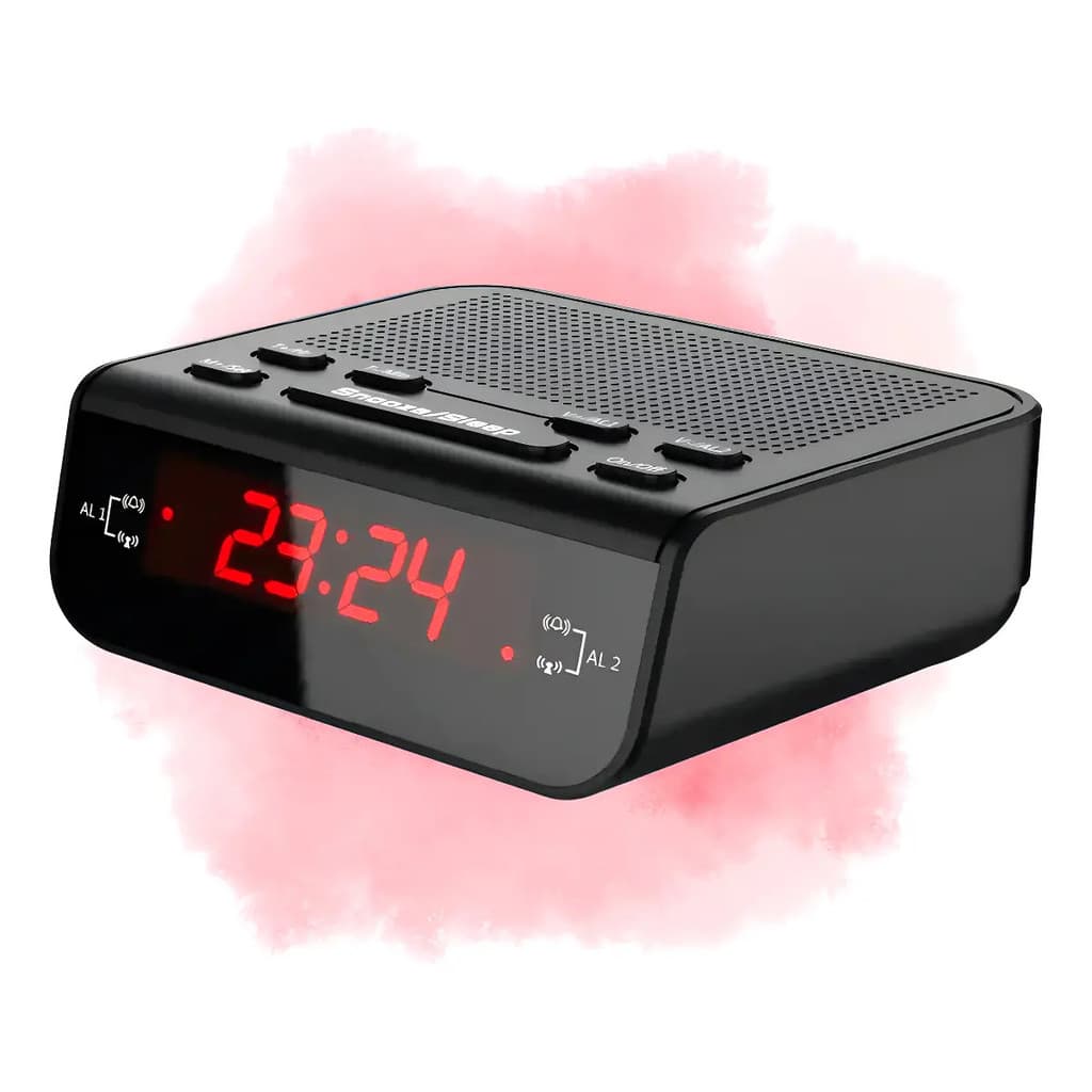 Rádio Relógio Digital Tumblr Preto AM/FM com Alarme e Dupla Voltagem