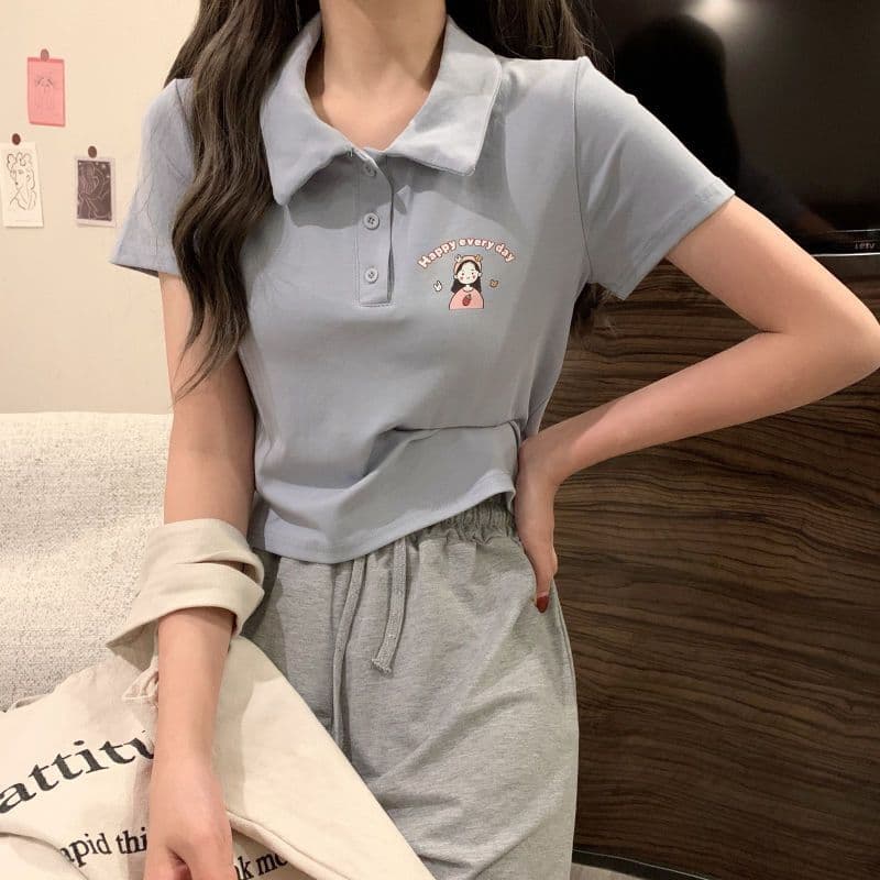 Lapela camiseta de manga curta estilo Preppy menina Design High-End nicho francês camisa polo curto chique topo fino