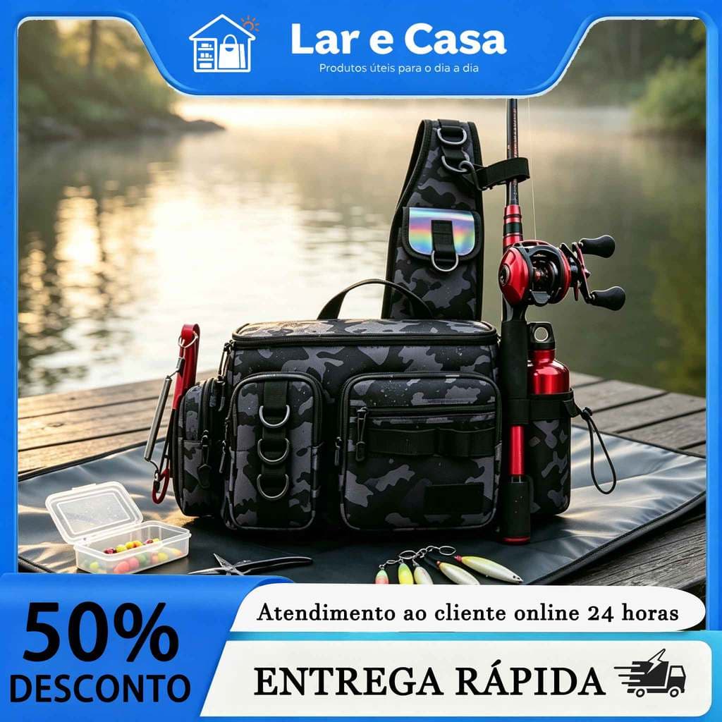 Bolsa de Pesca Multifuncional Impermeável Mochila para Iscas Vara de Pesca Pesca Esportiva