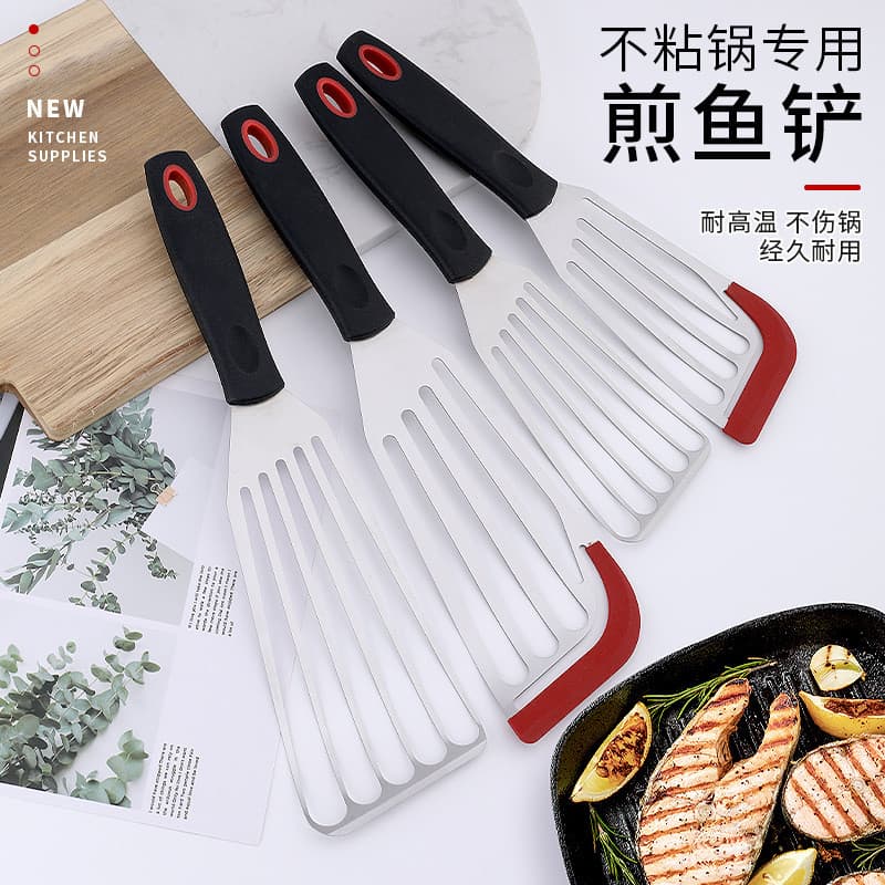 Espátula de fritura Anti-escaldante de cozinha, Silicone, aço inoxidável, resistente a altas temperaturas, peixe/estouro