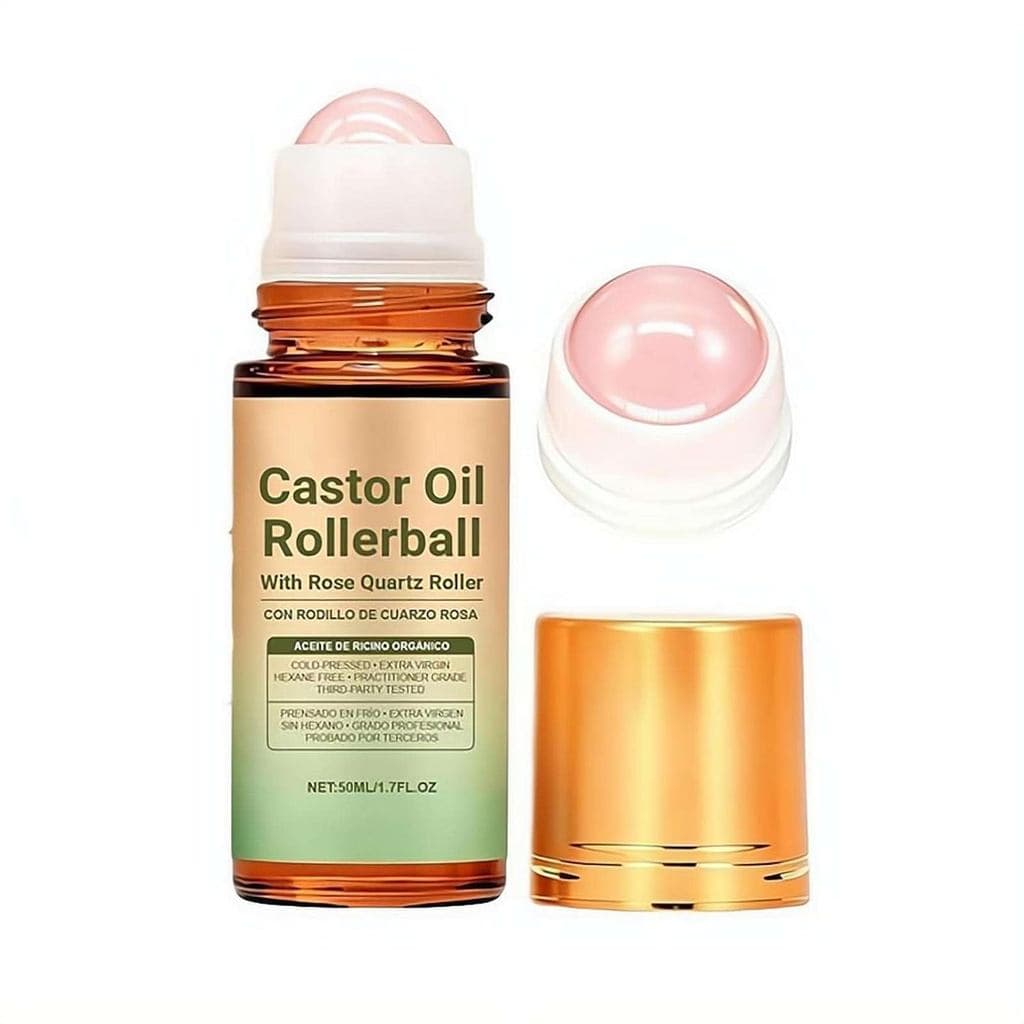 Óleo de Rícino Orgânico Wmool com Esfera de Quartzo Rosa, 100% Puro, Prensado a Frio, Óleo de Rícino Orgânico Roll-On co