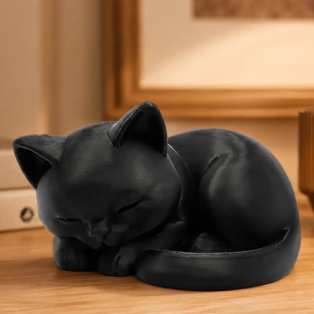 Escultura Gatinho Dormindo Decorativa 10cm Para Mesa Sala