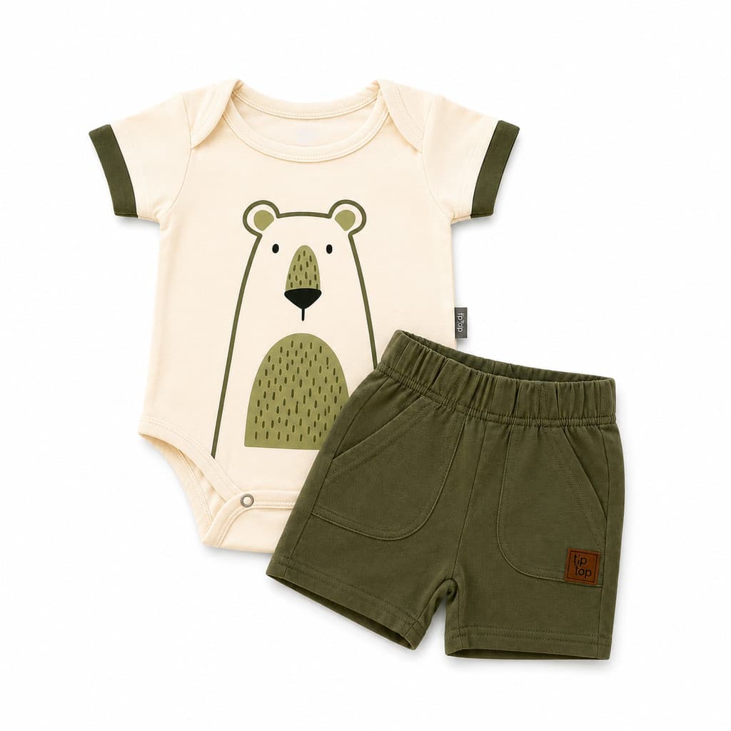 Conjunto Curto Toddler Body Ursinho Short Verde Tamanho 3T