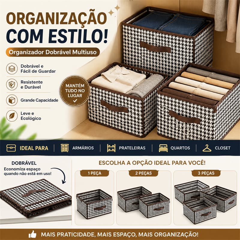 Caixa organizadora dobrável para roupas - multifuncional e prática para guardar objetos.