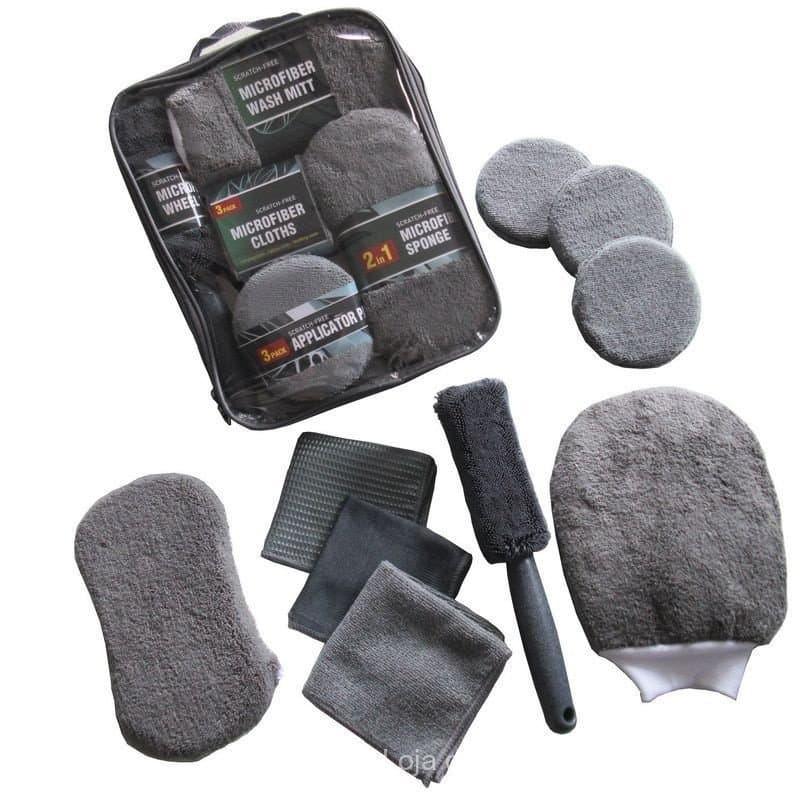 Conjunto de nove peças para lavagem de carros, esponja para polimento e enceramento, luvas para lavagem de carros, toalh