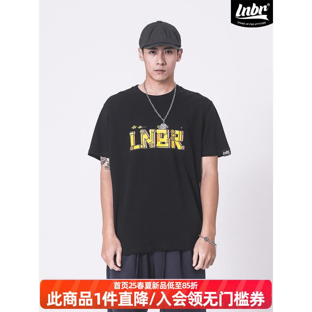 LNBR urso elétrico mecânico carta impressão preto em torno do pescoço camiseta moda All-Match solto tamanho grande de ma