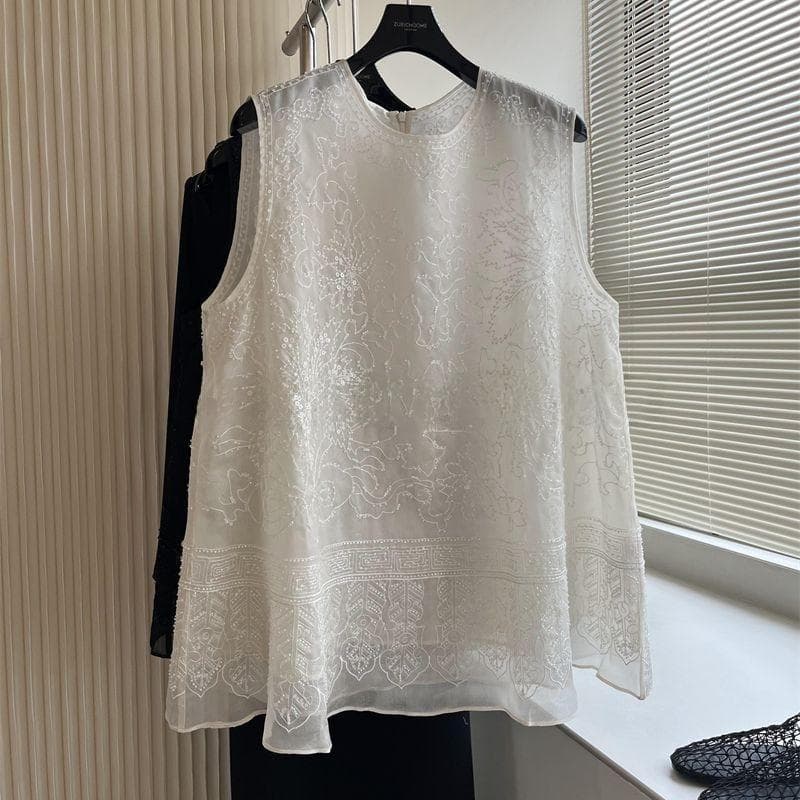 [Venda com desconto por tempo limitado] Top bordado da indústria pesada de alta qualidade de Organza, requintado All-Mat
