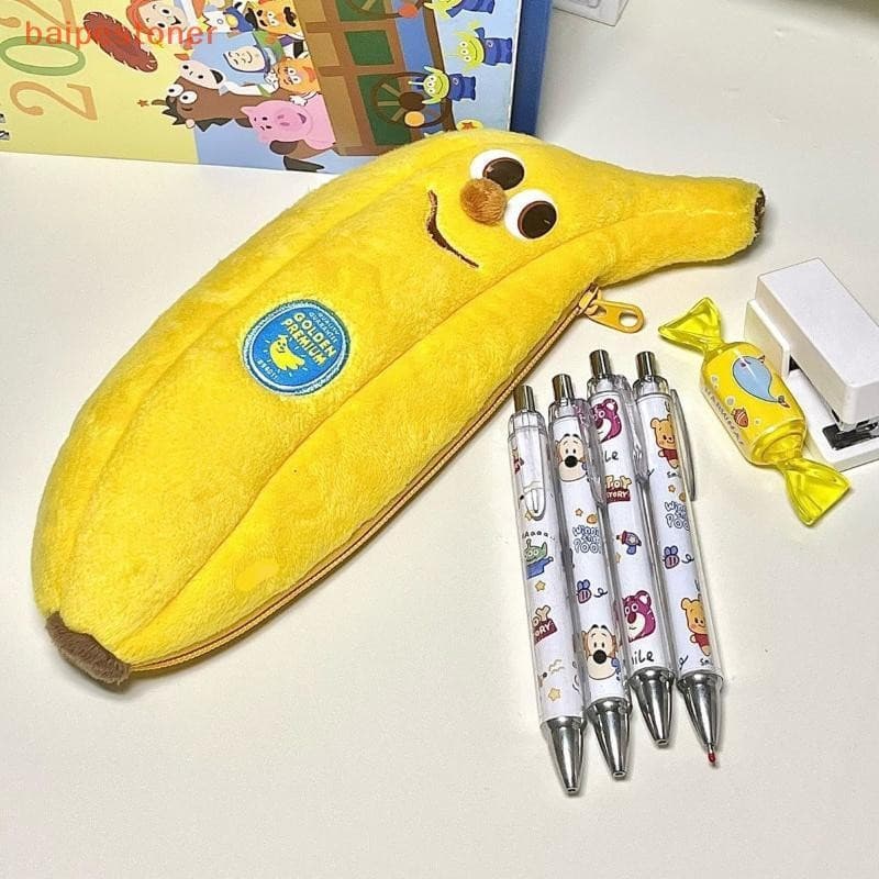 [baipestoner] 1 Peça Estojo De Lápis De Banana Fofo De Desenho Animado , Bolsa De Armazenamento De Pelúcia Maquiagem , P