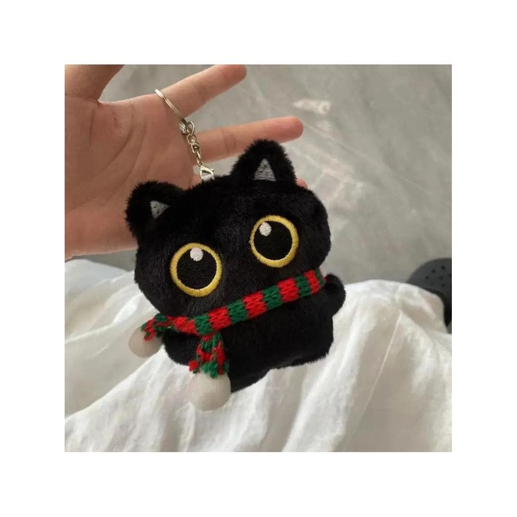 Pequeno gato preto com cachecol Super fofo boneca de pelúcia saco de alto valor pingente coração boneca presente de aniv